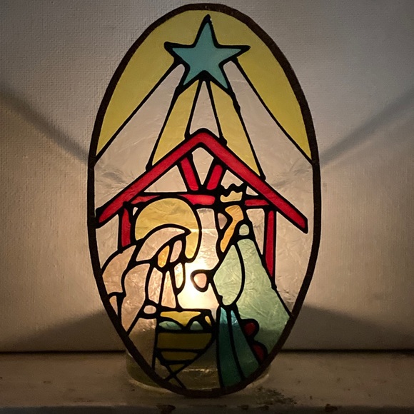 Vintage Stained Glass Nativity Candle Holder - Picture 10 of 11